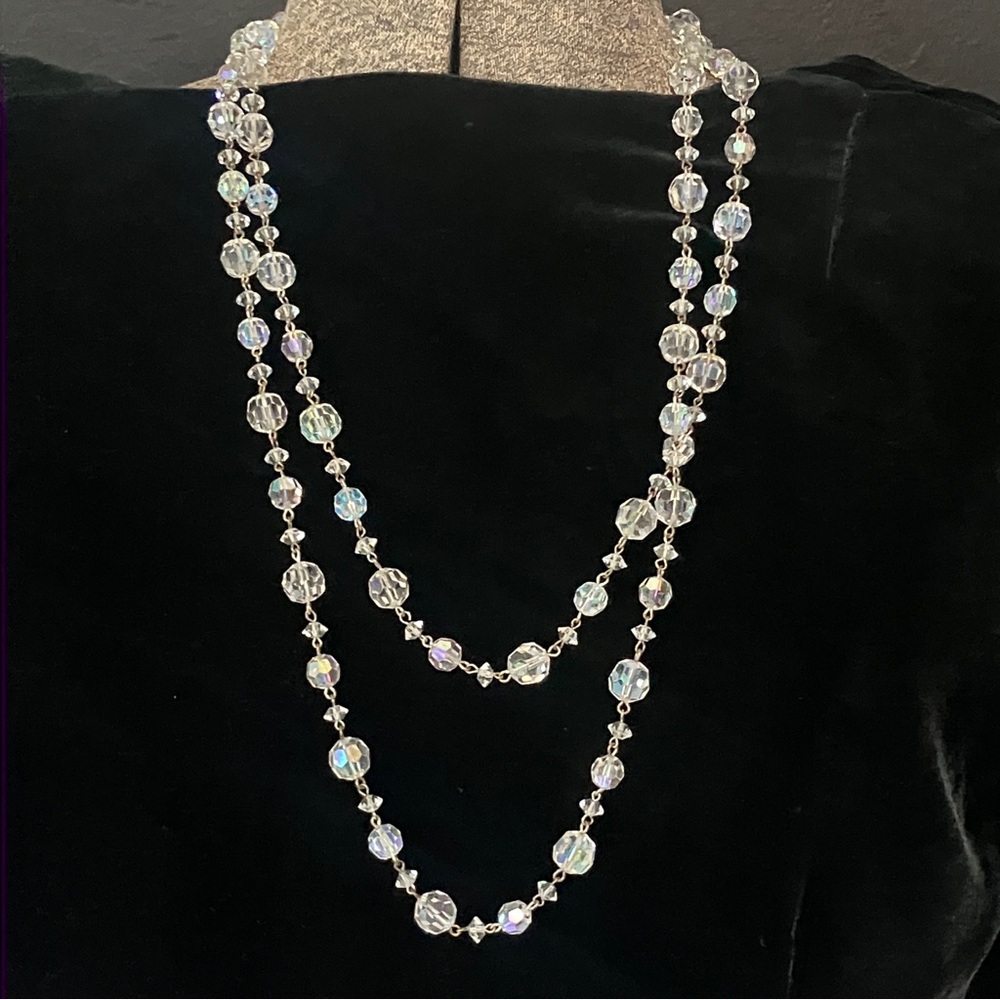 Vintage Aurora Borealis Glass Opera Length Extra Long 54" Necklace Germany